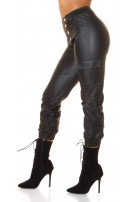 Sexy faux leather pants cargo style Black